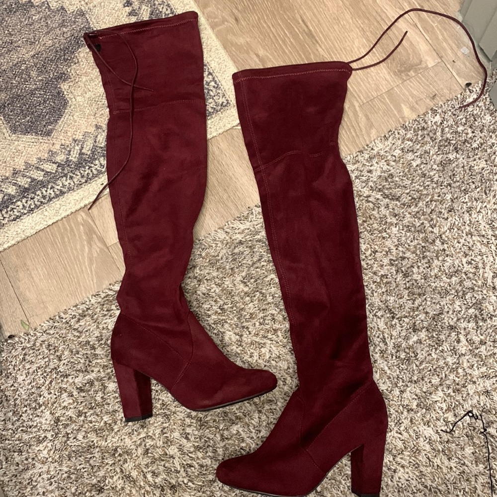 Burgundy high knee boots